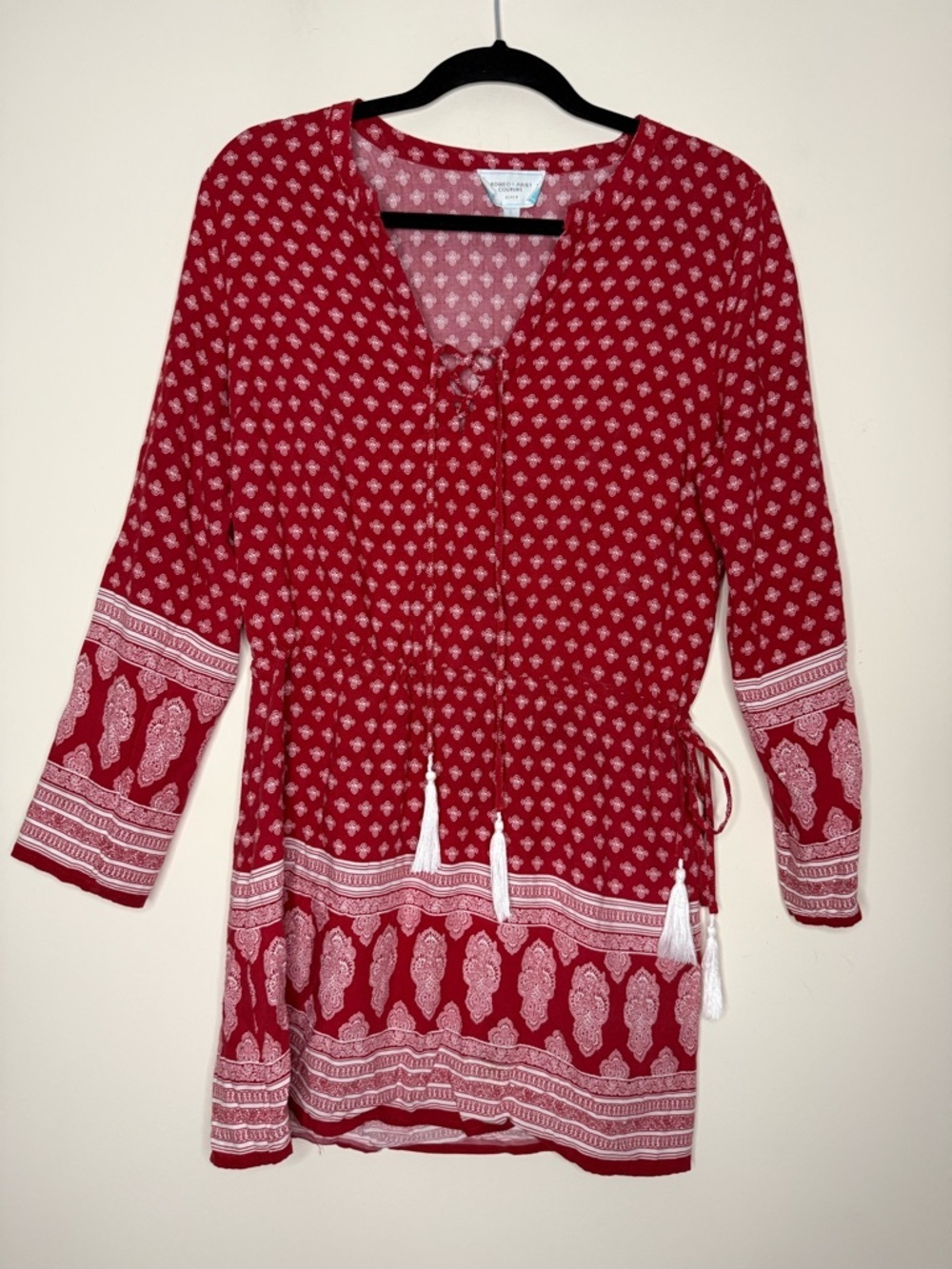 ROMEO + JULIET COUTURE Beach Printed Boho Red Viscose Flowy Cover Up Tunic Top